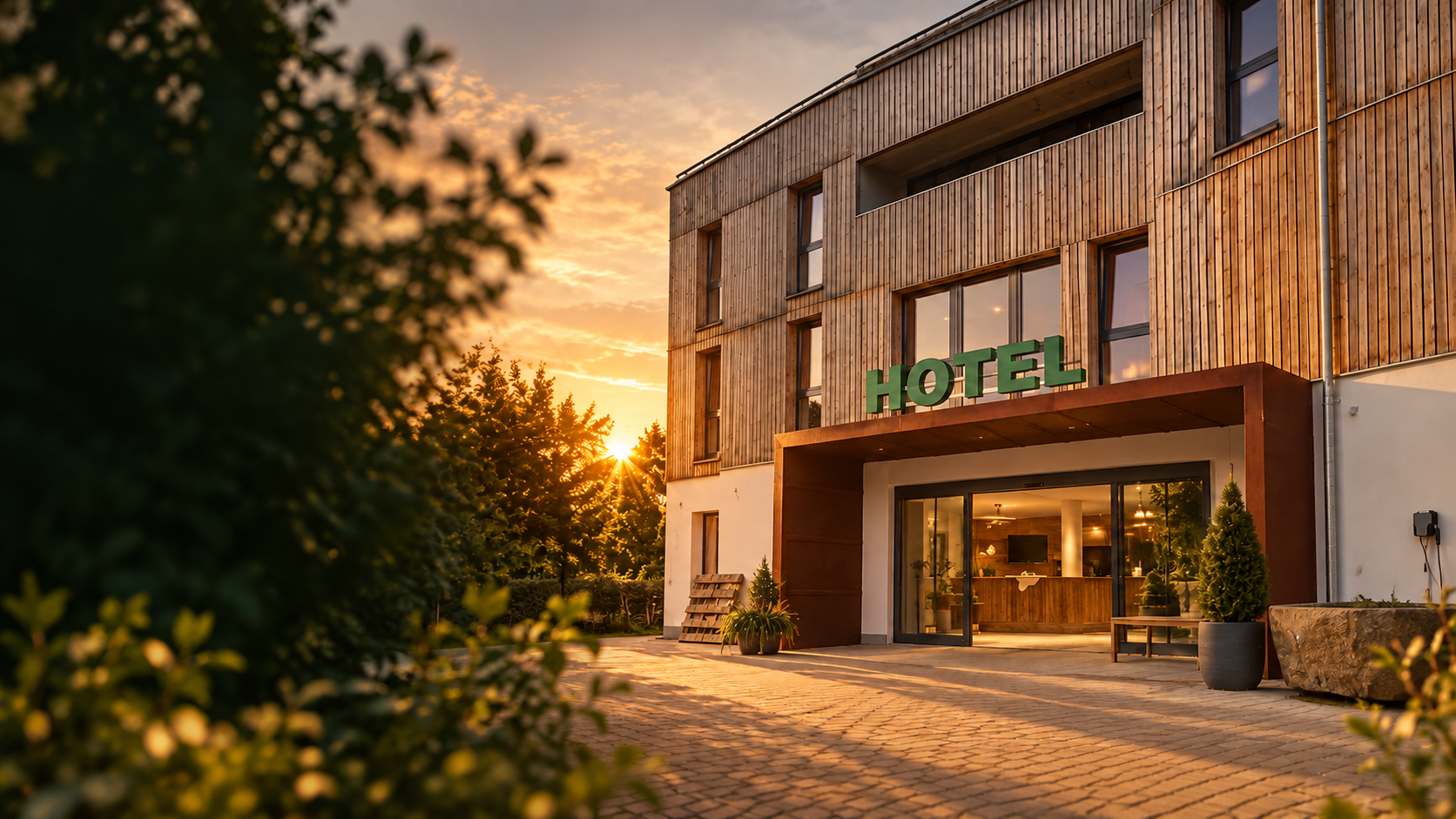 AlmHütte Hotel am Interpark Ingolstadt bei Sonnenuntergang